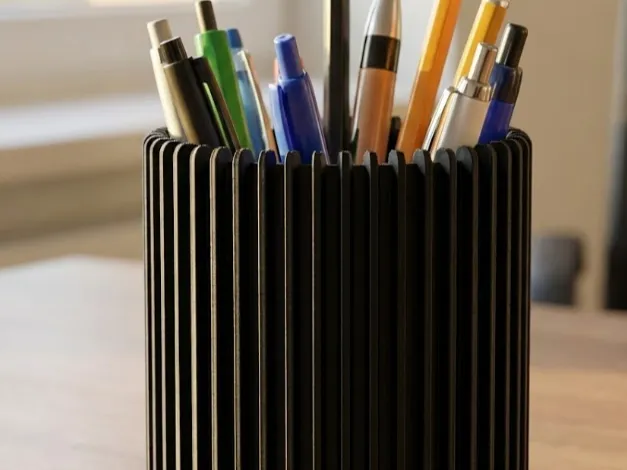 Modern Ribbed Pen Holder & Desk Organizer