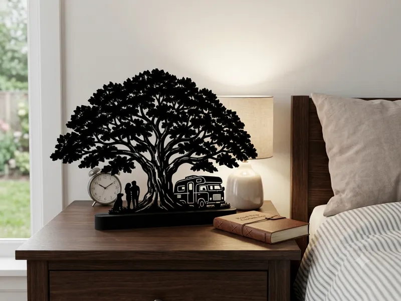 3D Camper Scene Family Dog Motorhome Silhouette