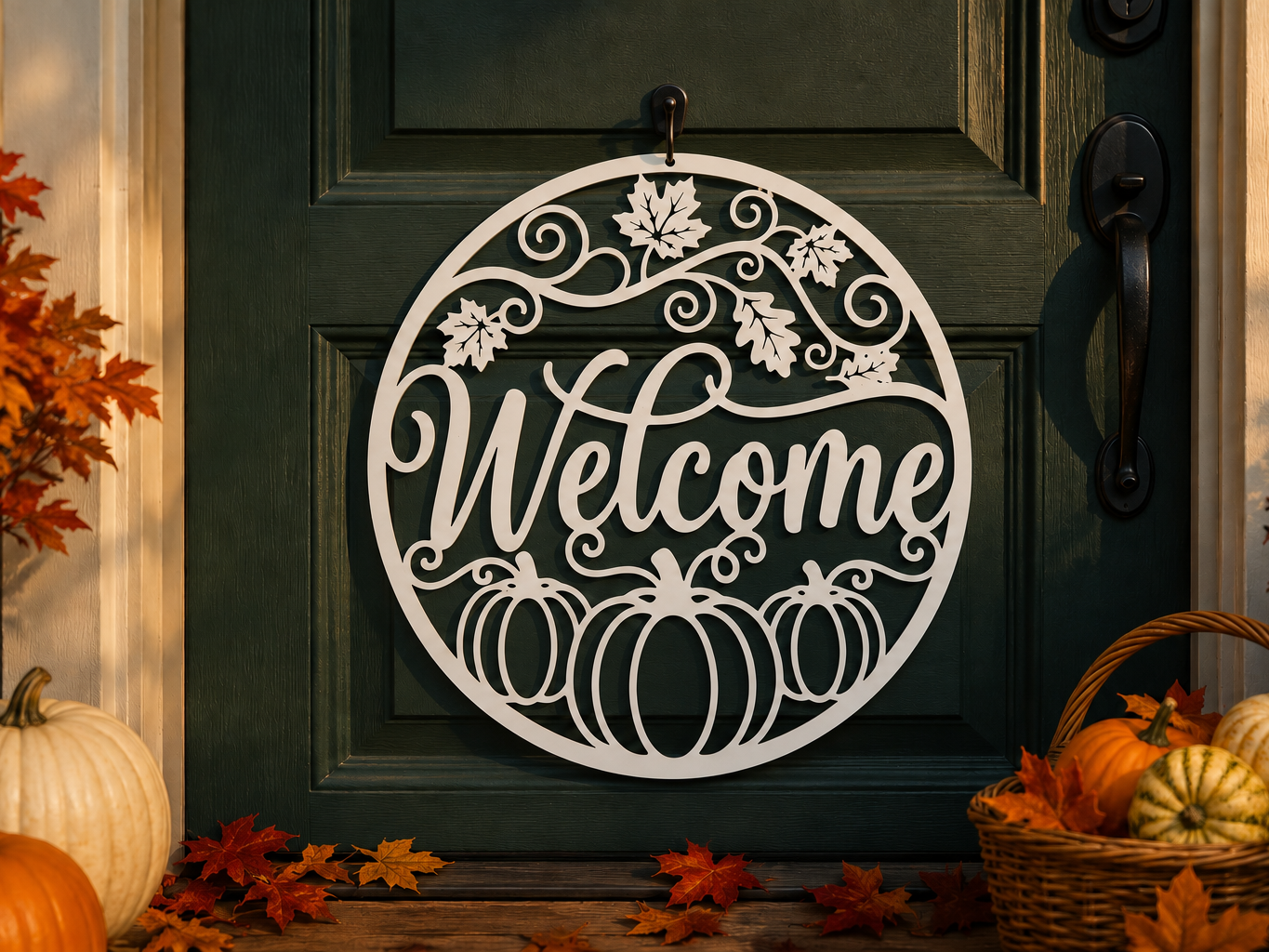 Autumn Welcome Sign – Pumpkin Door Decor - 1