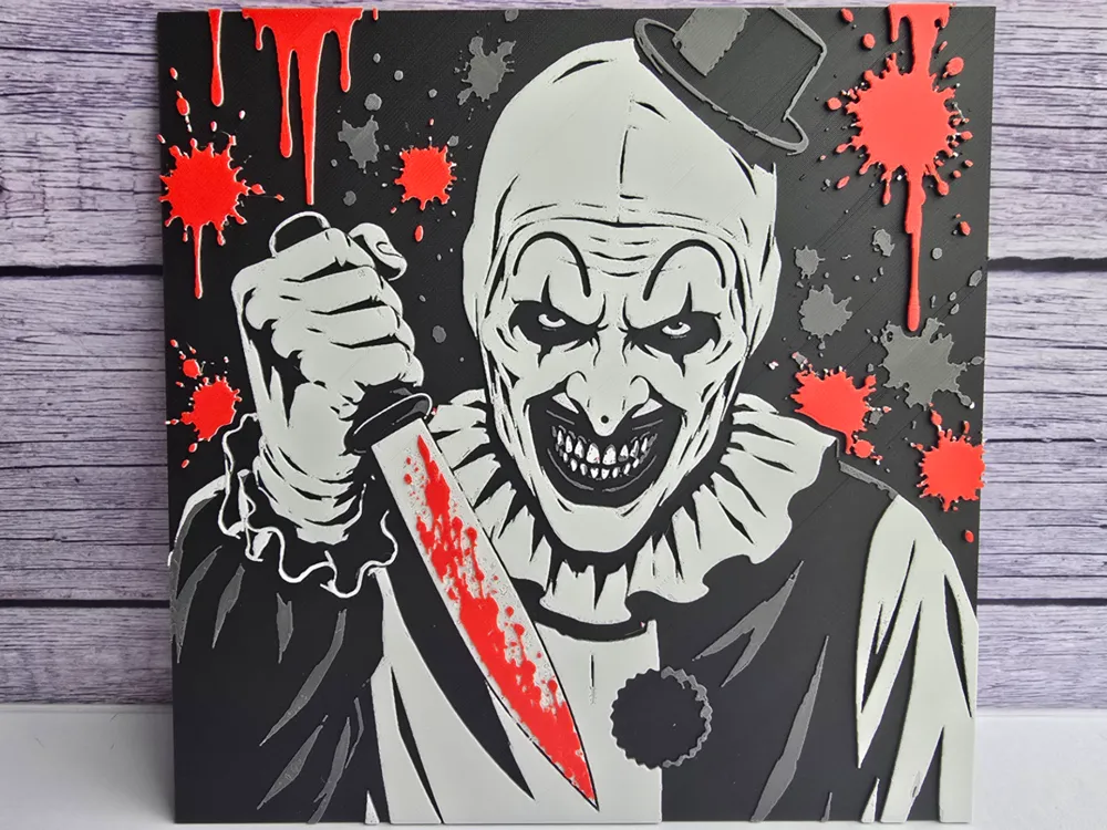 Cuadro decorativo en 3D: Art the Clown - Horror HueForge. Referencia del modelo original.