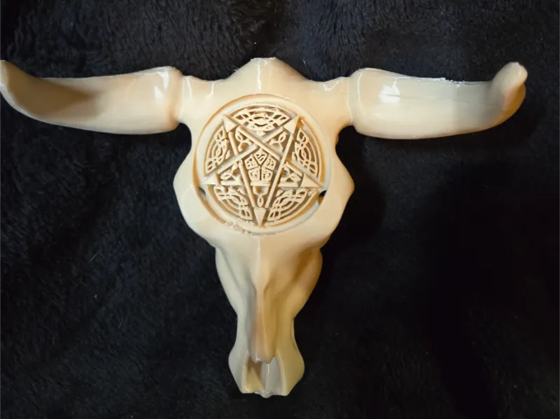 Cow Skull Pentagram Carving - Home Decor