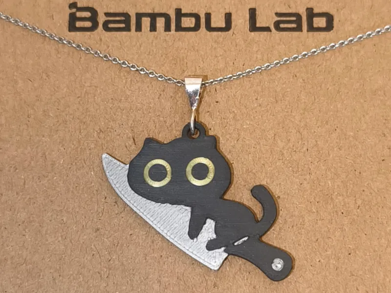 Schwarze Katze Messer Halskette/Anhänger