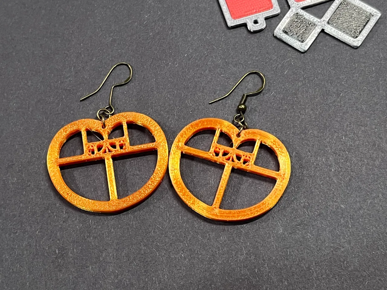 Fibonacci love heart earrings view 2