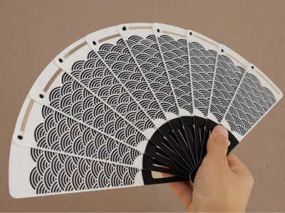 Folding Hand Fan with Japanese wave pattern