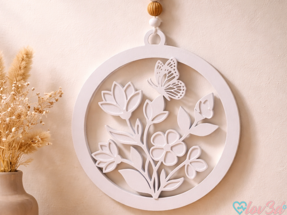 Elegant Floral Butterfly Wall Art Circle