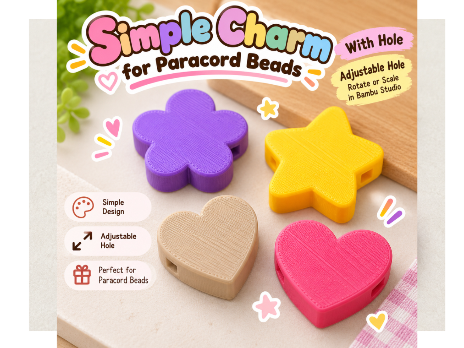 Simple Paracord Charm Beads – Adjustable Hole - 1