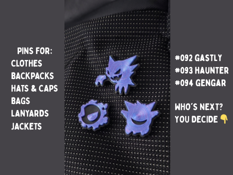 BROCHE/PIN DE GASTLY, HAUNTER Y GENGAR DE POKÉMON