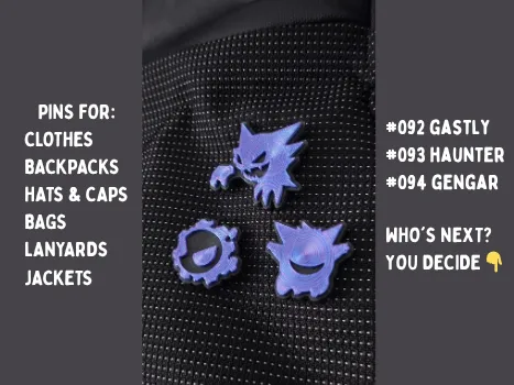 BROCHE/PIN DE GASTLY, HAUNTER Y GENGAR DE POKÉMON