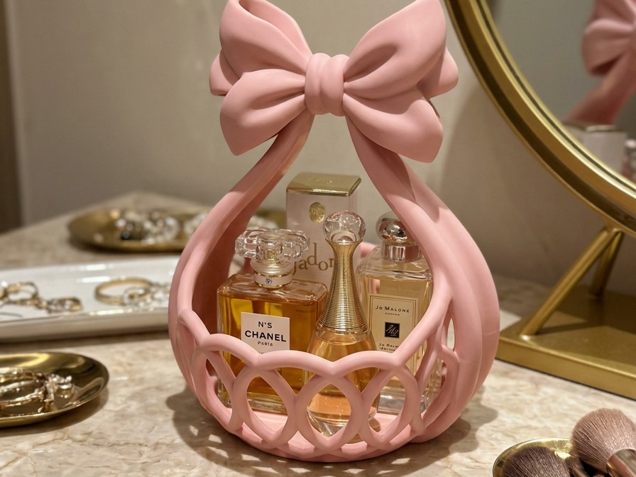 Coquette Bow Vanity Basket Perfume & Makeup Holder