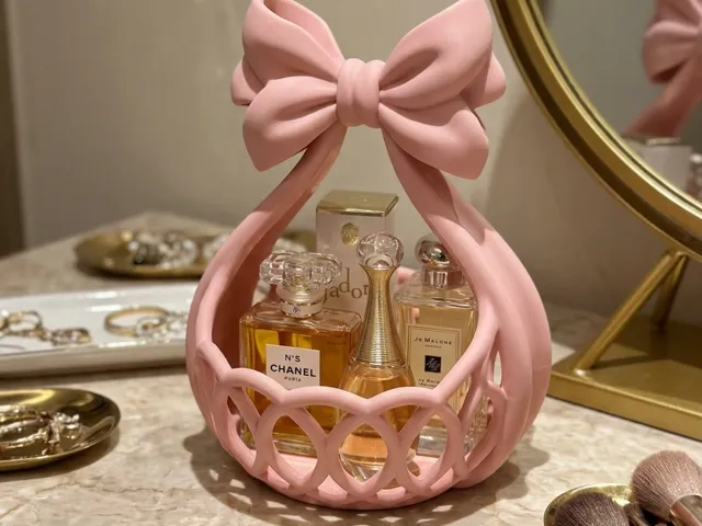 Coquette Bow Vanity Basket Perfume & Makeup Holder