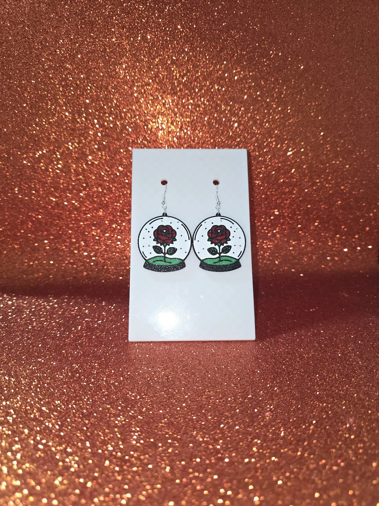 Rose in a ball earrings view 2