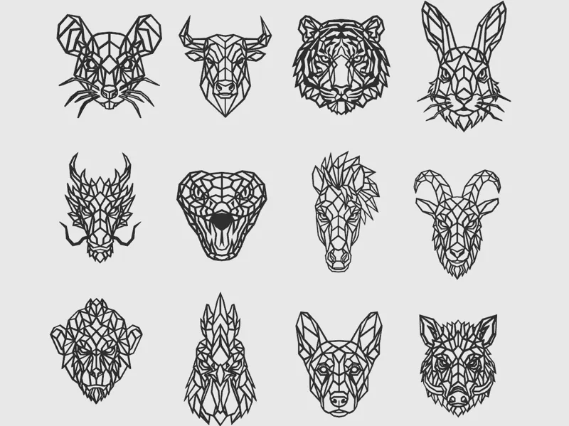 Geometric animals of the Chinese Zodiac Horoscope