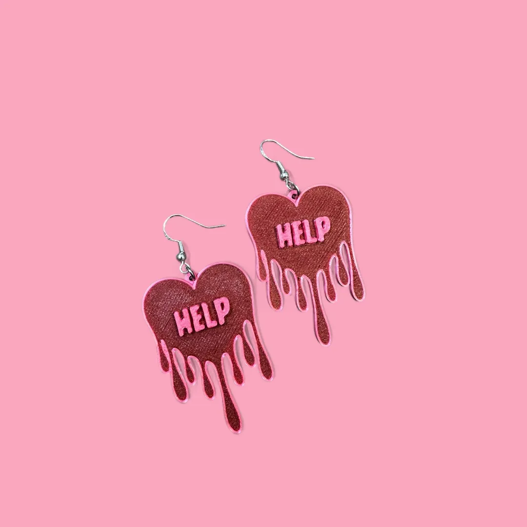 HELP melting heart valentines earrings view 2