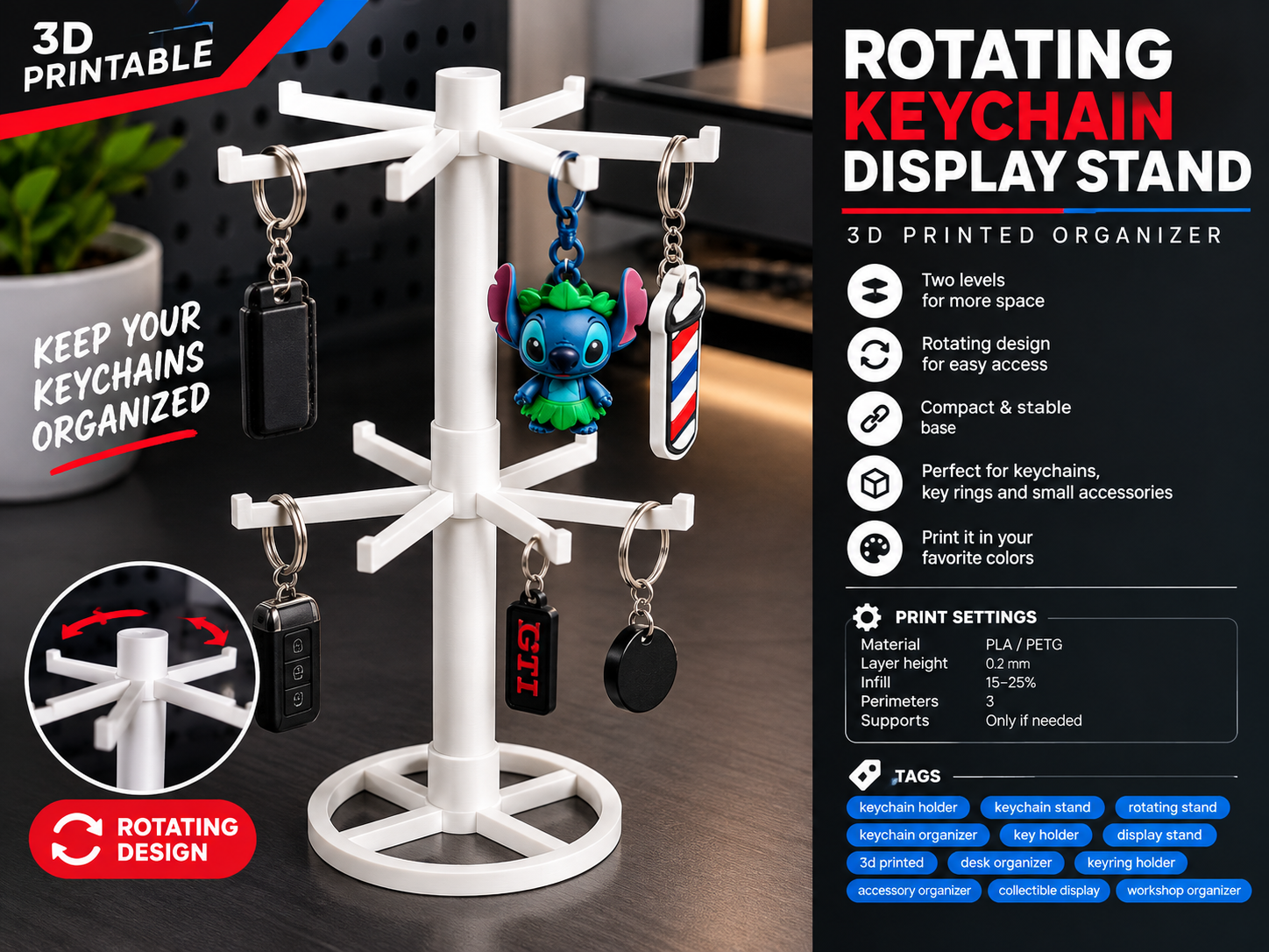 Rotating Keychain Display Stand 3D model