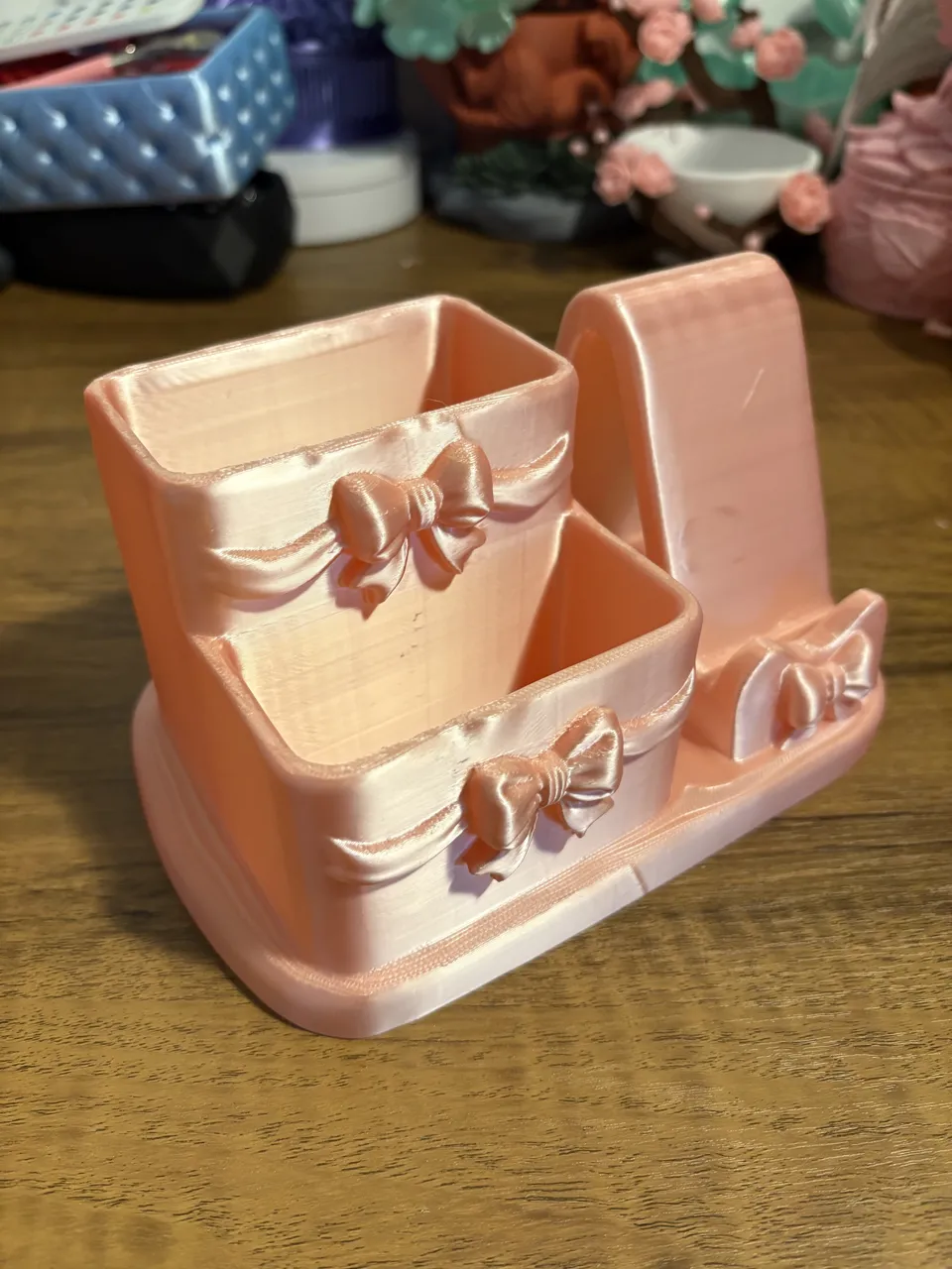 Cute Coquette Bow Desk Organizer with Phone Stand view 2