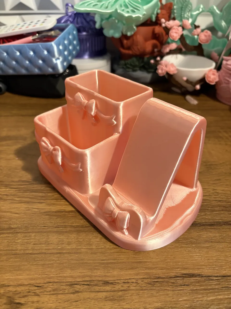 Cute Coquette Bow Desk Organizer with Phone Stand view 3