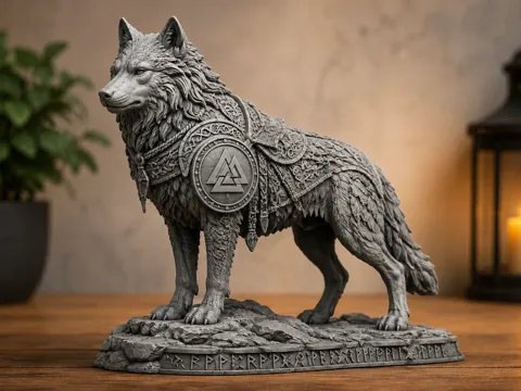 Figura decorativa: Viking Wolf – Norse Guardian Statue — referencia de MakerWorld