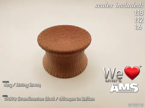 Accesorio de taller: WLM - 1960's Scandinavian Stool Ottoman in Rattan — referencia de MakerWorld