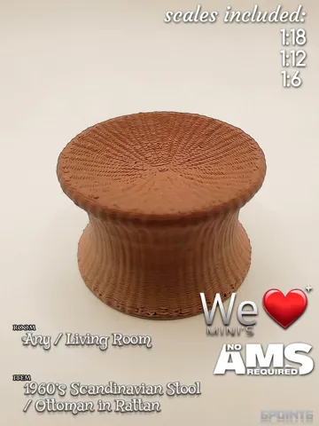 Accesorio de taller: WLM - 1960's Scandinavian Stool Ottoman in Rattan — vista de referencia 2