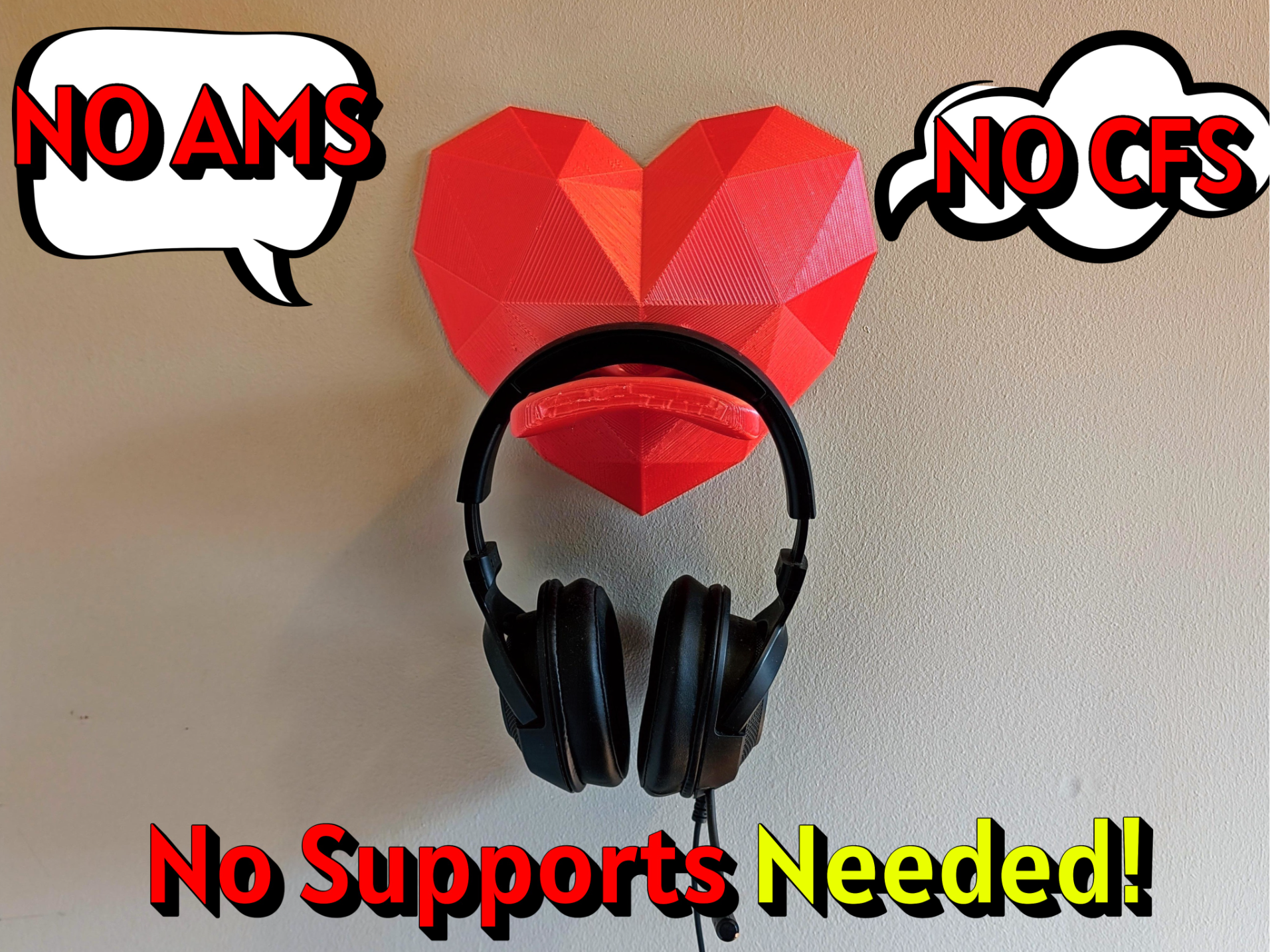 Heart Headphone Hanger Low-Poly (No-Support!)