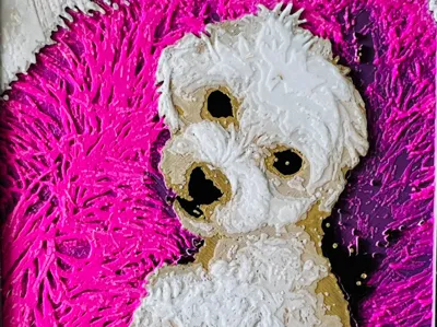 HueForge Maltese dog lying in nest Improved