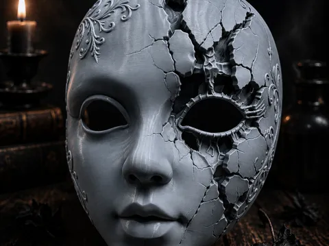 Pieza para disfraz o exhibición: Shattered Porcelain Doll Mask — referencia de MakerWorld