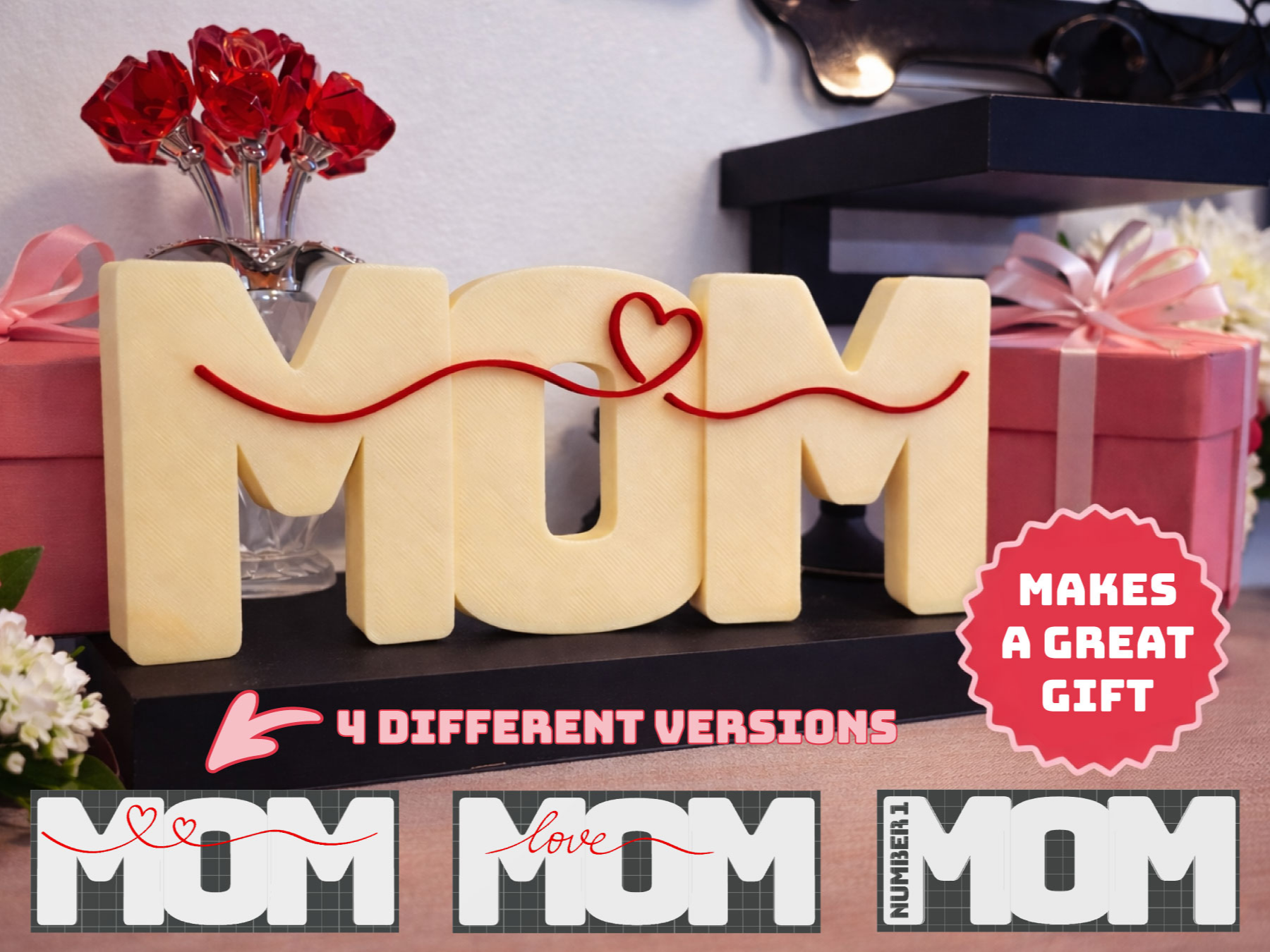 MOM Sign w/ Heart | 4 Versions