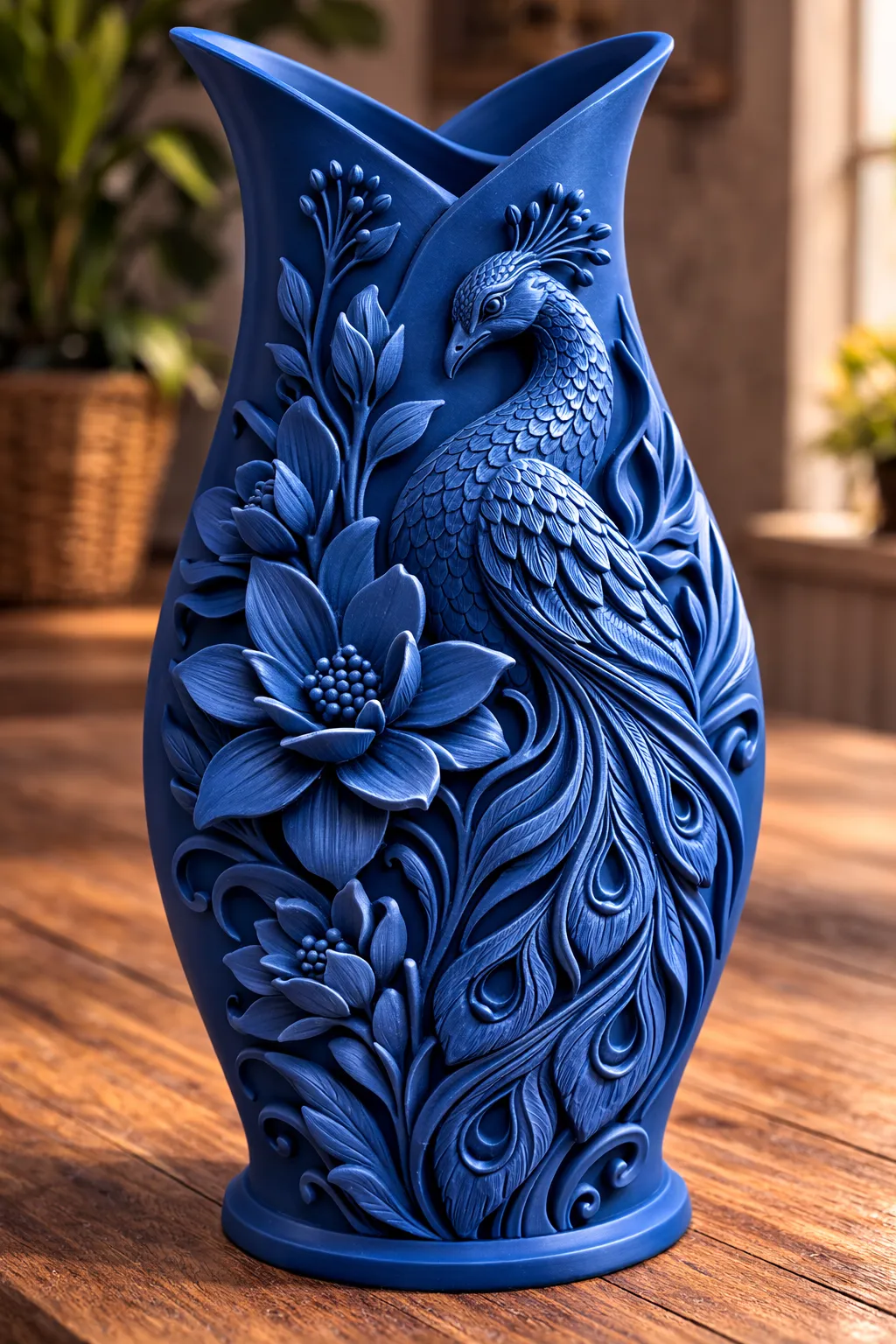 Peacock Floral Vase Deep Blue Elegant Home Decor view 2