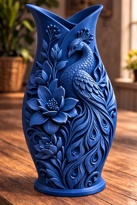 Peacock Floral Vase Deep Blue Elegant Home Decor view 2