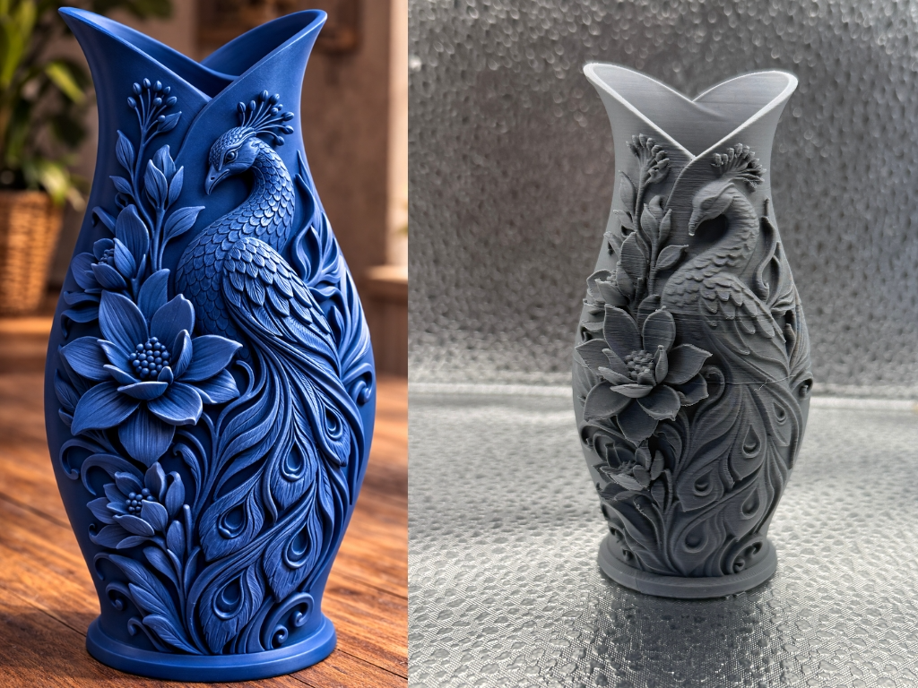 Peacock Floral Vase Deep Blue Elegant Home Decor