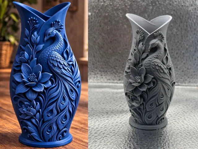 Peacock Floral Vase Deep Blue Elegant Home Decor