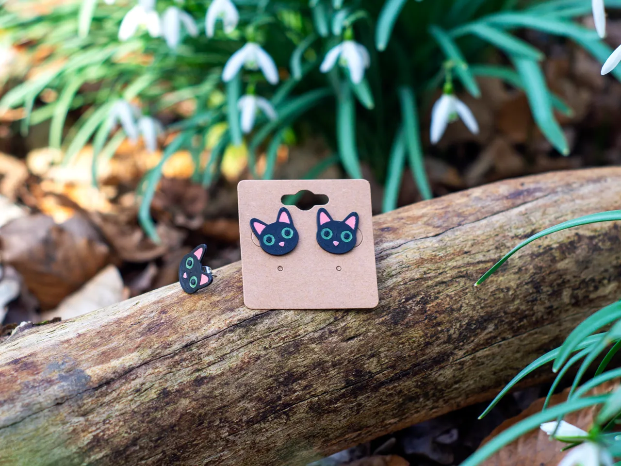 Black Kitty Stud Earring view 4