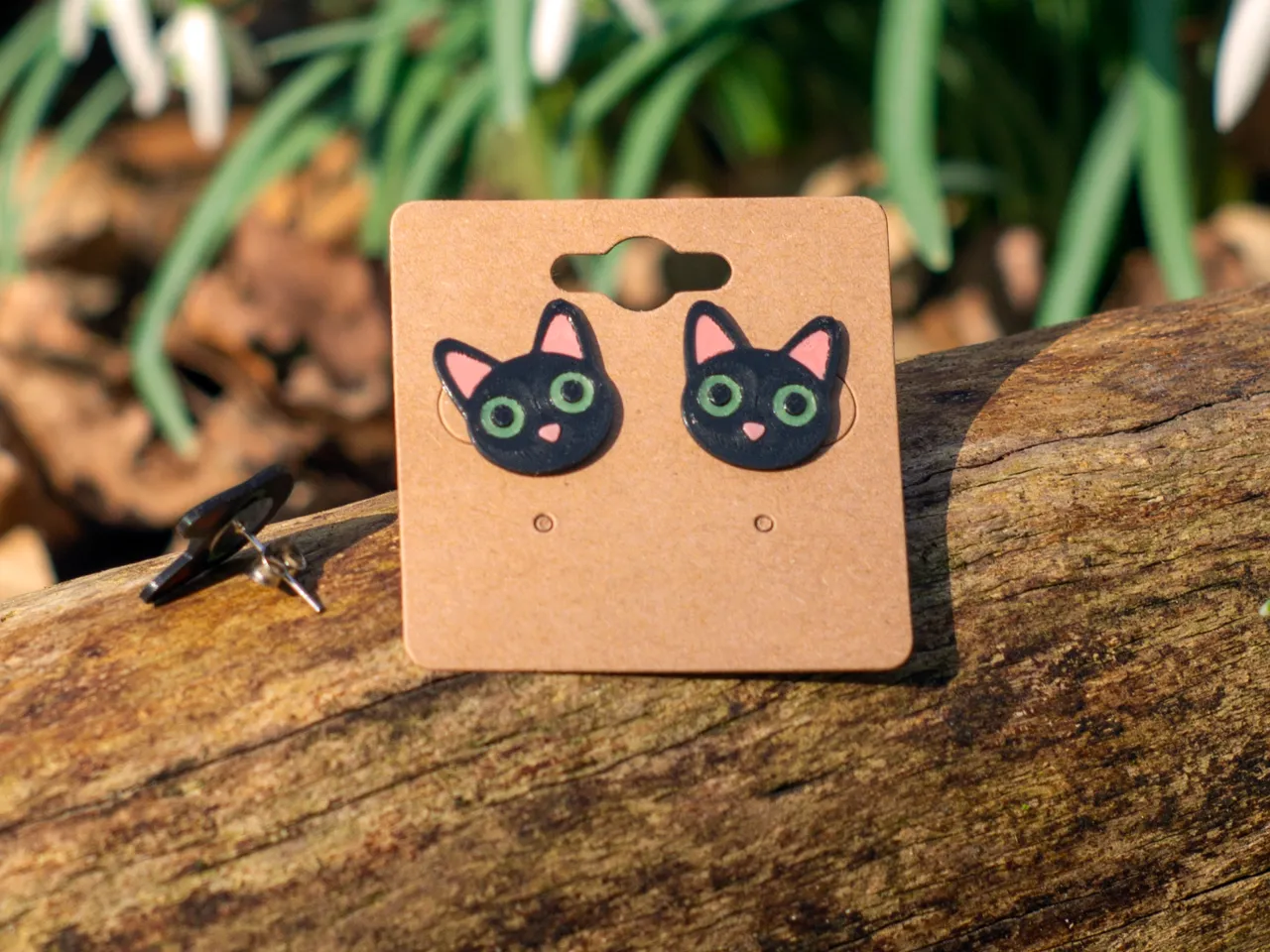 Black Kitty Stud Earring view 3