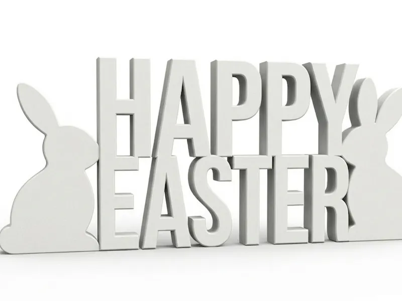 Cute Rabbits holding Happy Easter Sign