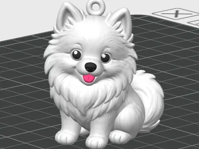 Miniature White Spitz Dog Keychain