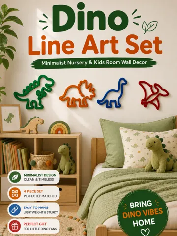 Letrero o emblema decorativo: Dino Line Art Set – Minimalist Kids Room Decor — vista de referencia 2
