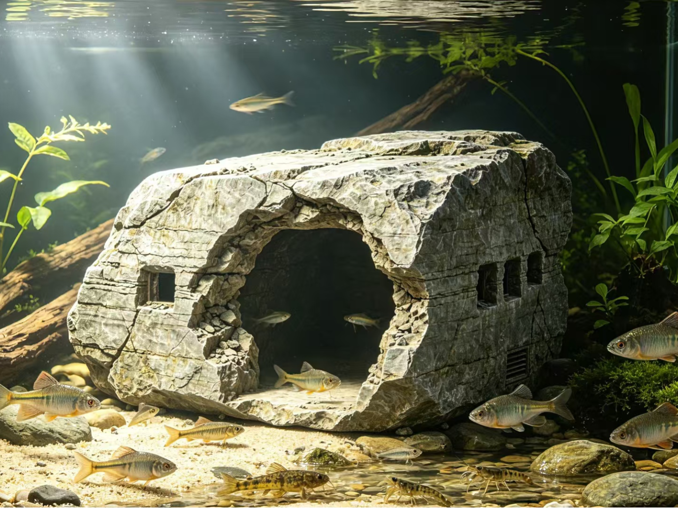 原生石头躲避屋（可沉水）