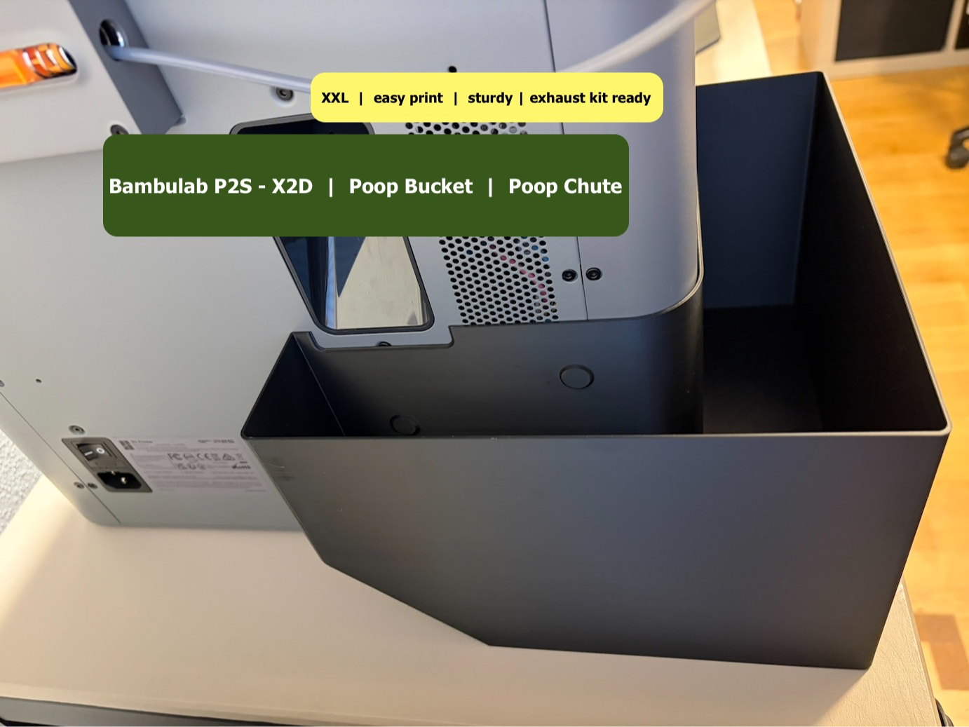 Bambulab P2S - X2D | XXL Poop Chute | Poop Bucket