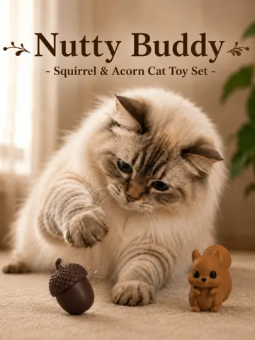 Modelo para impresión 3D: Nutty Buddy - Squirrel & Acorn Cat Toy Set — vista de referencia 2