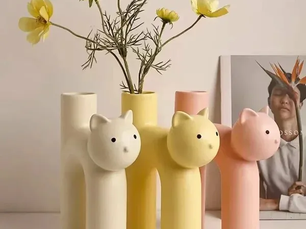 Vase chat et vase panda