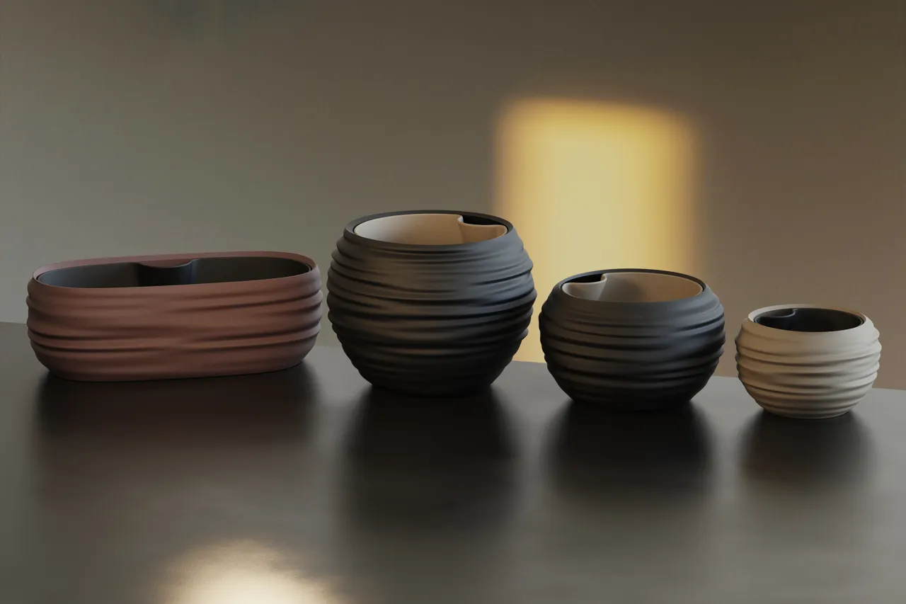 Japandi Wabi-Sabi Self-Watering Planters / Pot view 3