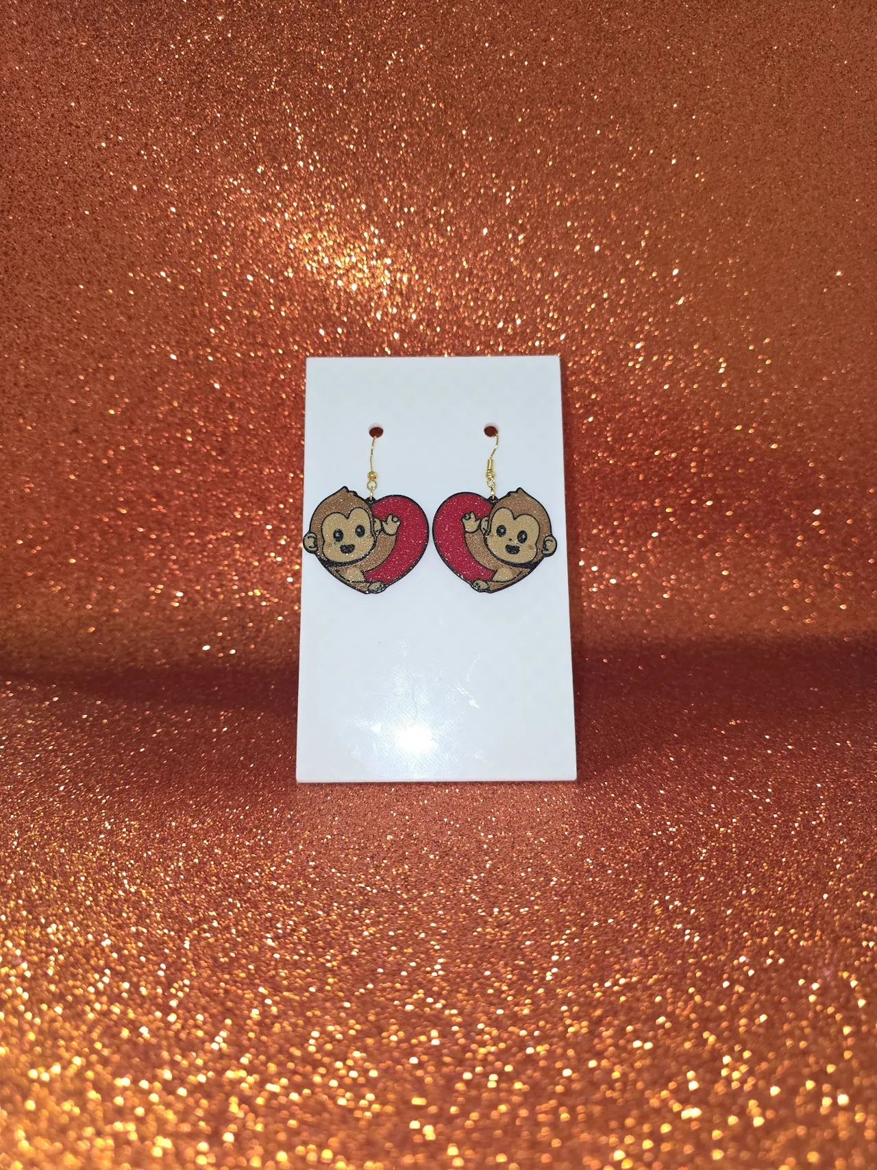 Monkey in love earrings view 2