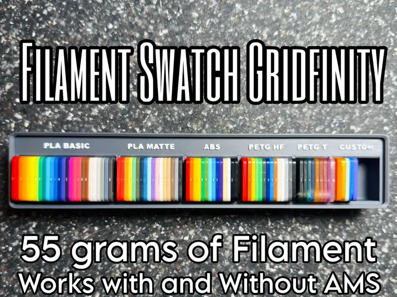 Gridfinity Filament Swatch Organizer 1x5, 3U Tall