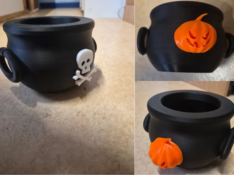 Chaudron Halloween crâne et citrouille - no AMS