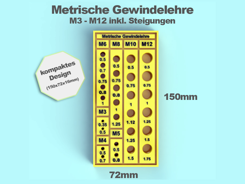 Metrische Gewindelehre M3–M12 inkl. Steigungen