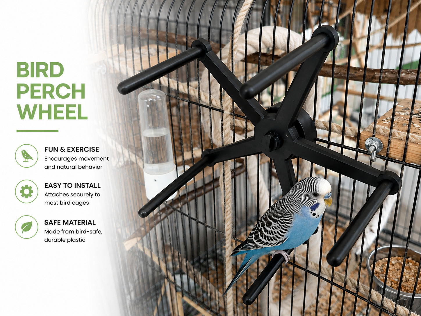 Budgie Perch Wheel – Rotating Bird Cage Toy - 1