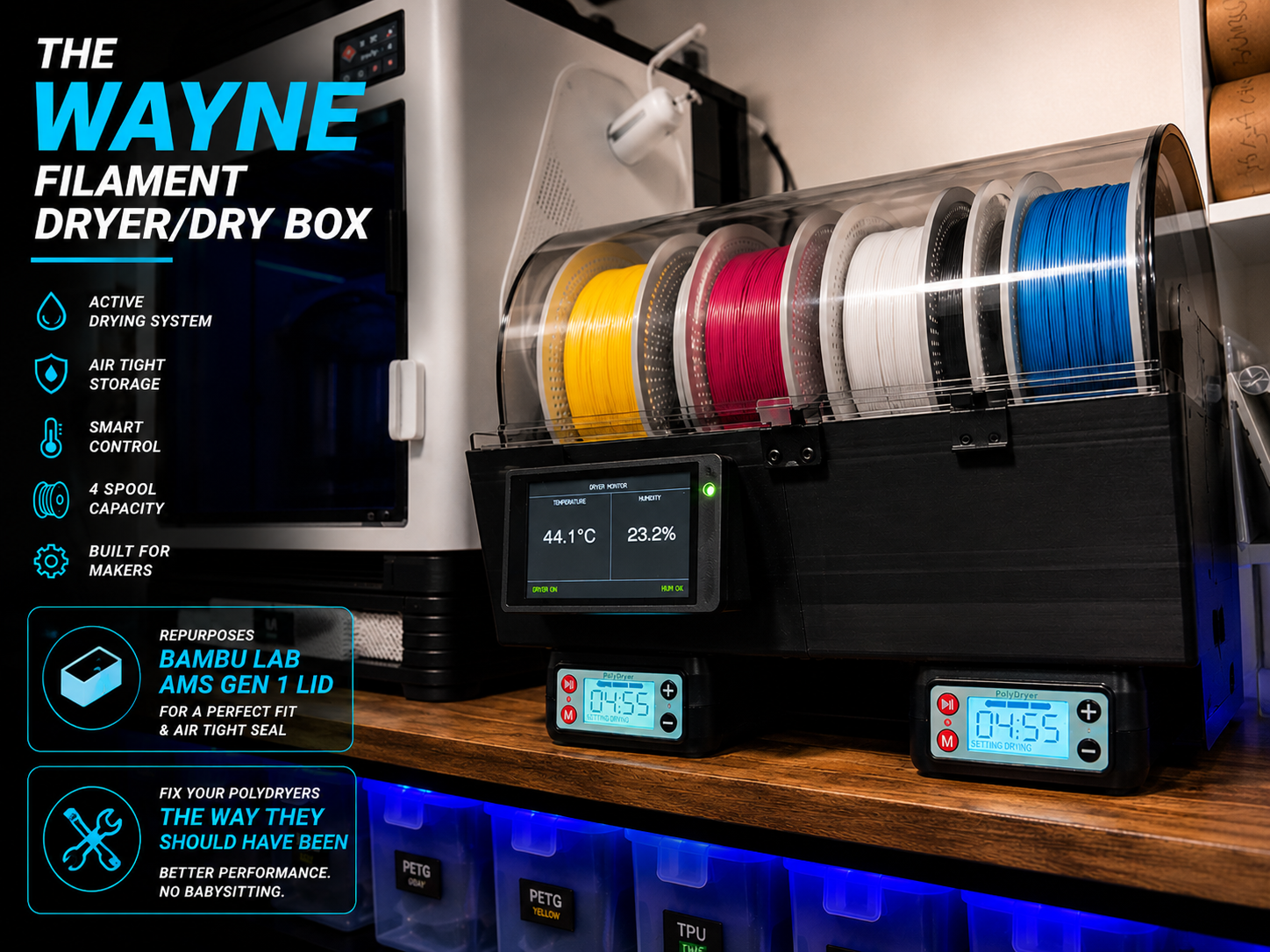 Filament Dryer & Dry Box for the AMS Lid