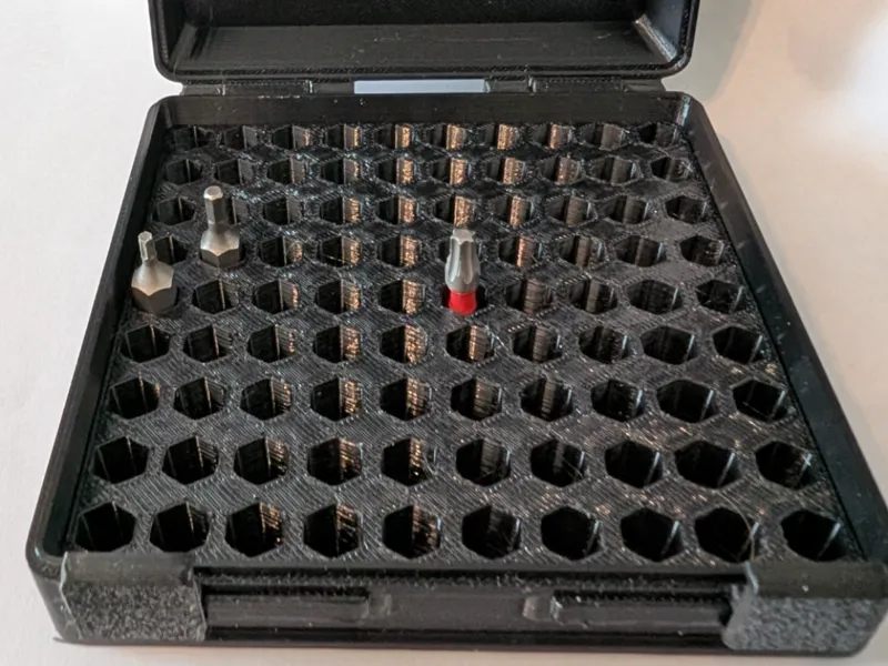 Hex bit storage box w/hex spaces