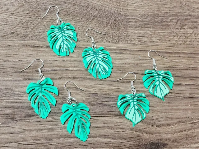 Monstera Leaf Earrings, Quick Printing