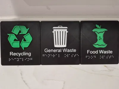 3 Waste Disposal Logo Signs with Text & Braille